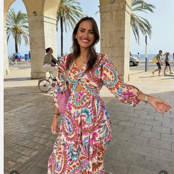 ZARA PRINTED DRESS WITH KNOT SIZE XS NWT - Picture 6 of 12